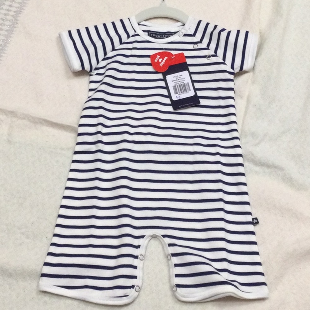 NWT TOOBYDOO NAVY STRIPE ROMPER